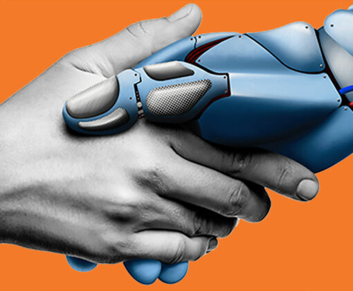 human and robot handshake