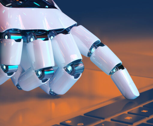 robot hand touching computer space bar