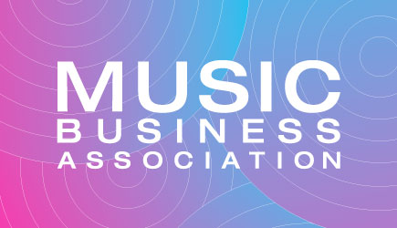 Music business association logo on sound wave texture