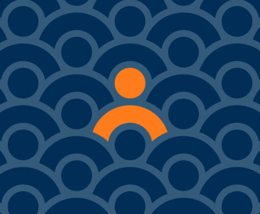 People icons clustered together in blue, with one orange person standing out in the middle