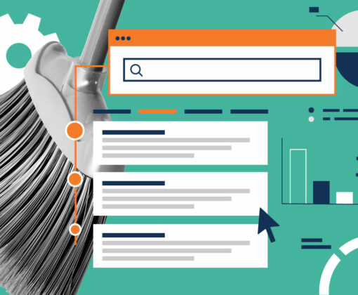 Broom with data and graphs being swept away