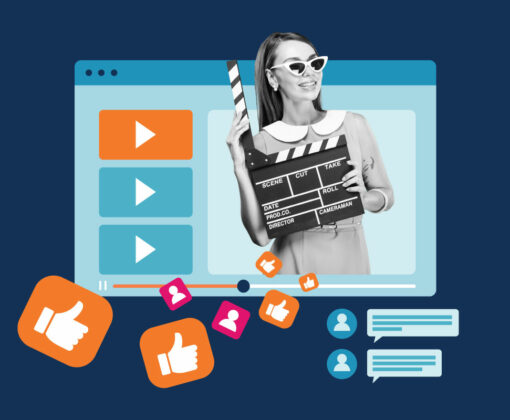 Woman in a video editing screen holding a clapboard