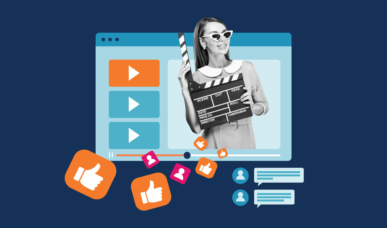 Woman in a video editing screen holding a clapboard