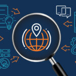 Magnifying-glass-hovering-over-world-icon-surrounded-by-SEO-icons-and-arrows